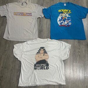 Lot of 3 Wrestling T-Shirts XL WWE WrestleMania Hulk Hogan Andre the Giant